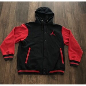 Nike Jordan Varsity Jacket Mens 2XL Black Red Fleece Basketball Classic Logo
